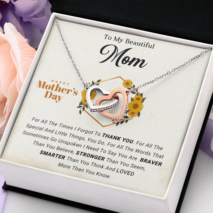 To My Beautiful Mom - Interlocking Hearts Necklace