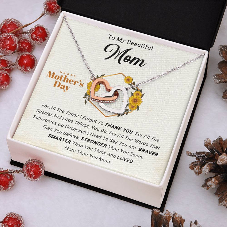 To My Beautiful Mom - Interlocking Hearts Necklace