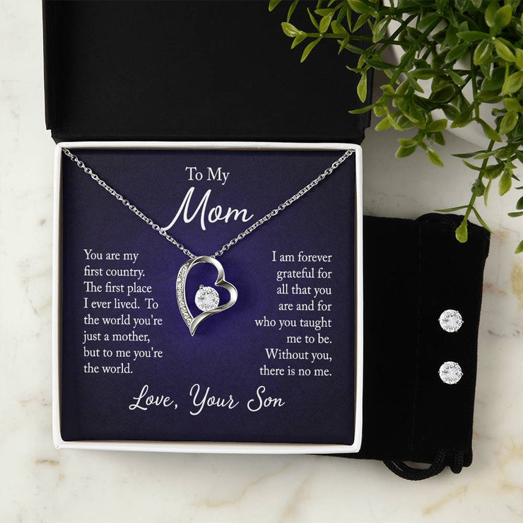 To My Mom, You Are my Country - Forever Love Necklace + Earrings