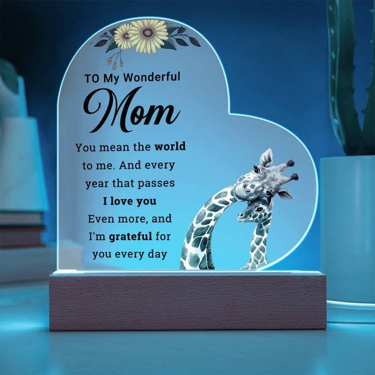 To My Wonderful Mom - Acrylic Heart Plaque